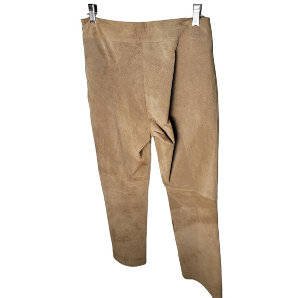 Vintage For Joseph Tan Suede Leather Lined Mid Rise Top Stitching Pants Size 27 - Picture 2 of 6